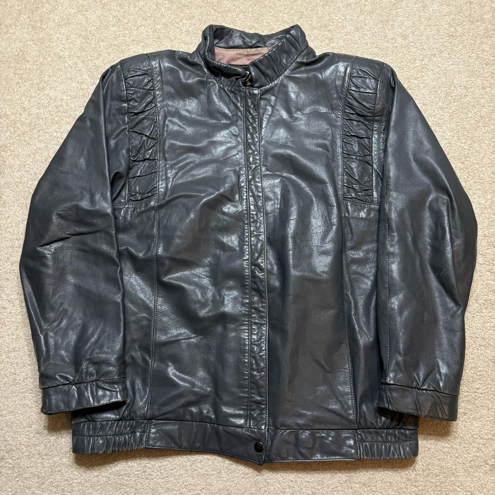 Vtg Reed Sportswear Leather Jacket Mens Medium Black Bomber Biker Grunge 70s 80s